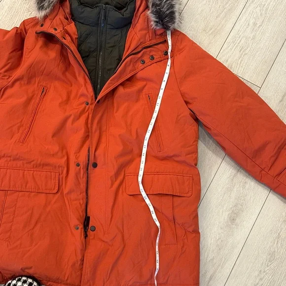 London Fog Men's Orange Puffer Jacket with Faux Fur Trim - Picture 12 of 13
